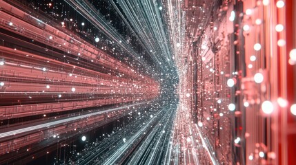 Wall Mural - abstract depiction shows linear elements with glowing particle effects