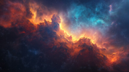 Wall Mural - deep space nebulae glowing with vibrant cosmic colors and scattered stars in a dark universe