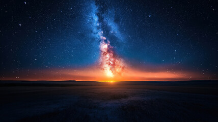 Stunning night sky filled with tiny stars and the glowing Milky Way galaxy above a peaceful landscape