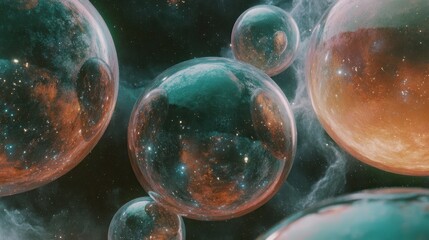 Wall Mural - Spherical transparent bubbles floating in the vastness of outer space