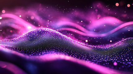 Wall Mural - digital purple wave of particles and light with shimmering dots and star effects in abstract backgro