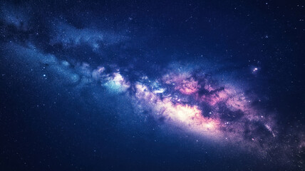 Wall Mural - Panorama view of the Milky Way galaxy shining brightly in the vast night sky
