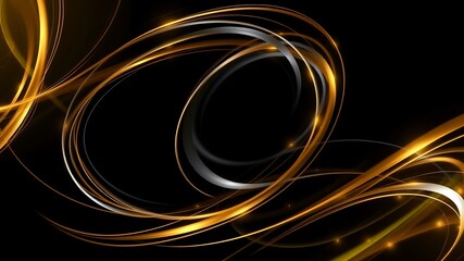 Wall Mural - abstract gold and silver swirling ribbons on a black background ideal for design projects