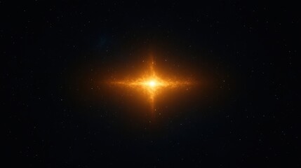 Wall Mural - A glowing star radiates bright orange light in the center of a dark, star-filled space background.