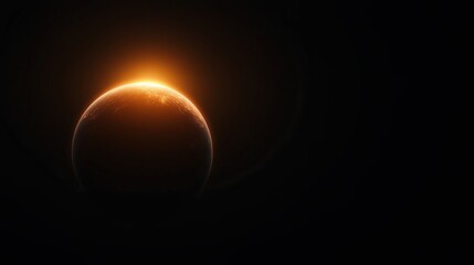 Wall Mural - The sun rises dramatically behind a dark planet, illuminating its edge in a glowing arc against the vast blackness of space.