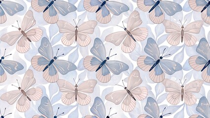 Naklejka na meble  Seamless repeating pattern of hand-drawn pink butterflies, each with intricate wing details and a soft, pastel color scheme, perfect for backgrounds and textiles 
