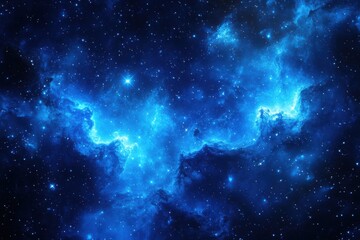 deep space nebula, vibrant blue hues, swirling clouds of cosmic dust and gas, scattered stars
