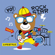 © zamart - Cool cartoon bear dressed as a rock star playing guitar with music elements and vibrant colors.
