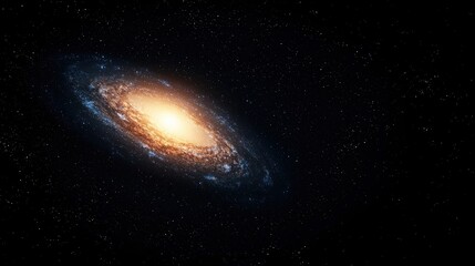 Wall Mural - A glowing spiral galaxy shines brightly amidst countless stars in the vast darkness of space.