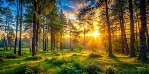  Serene Dusk Forest, Soft Light, Lush Vegetation, Nature Photography, Peaceful Woodland Scene