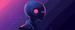 © Sanych - Futuristic robot head with neon lights in space-themed digital art.