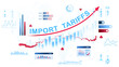 © ImageFlow - Rising import tariffs concept with upward arrow, bar graphs, line charts, and data visualization elements on isolated white background layout