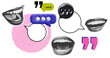 © ImageFlow - Halftone mouths and speech bubbles collage in comic style on isolated white background, representing conversation, humor, and pop art communication concept