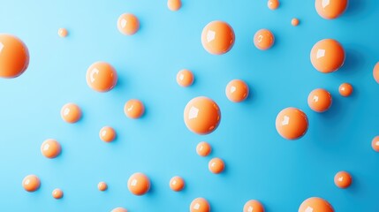 Abstract arrangement of orange spheres on light blue background for modern design