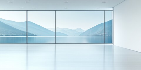 Wall Mural - Spacious room with panoramic lake and mountain views
