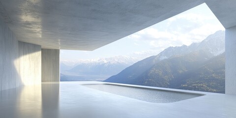 Wall Mural - Modern Concrete Pavilion with Mountain Views