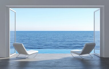 Wall Mural - Coastal Living Room with Ocean View