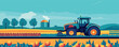 © Sanych - Colorful farming scene with tractor in vast countryside field under sunny sky.