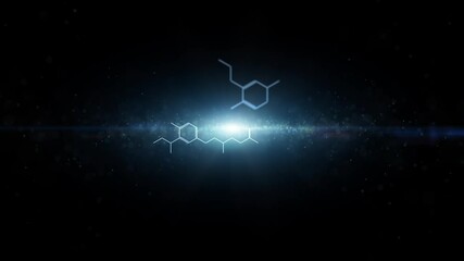 Poster - artistic endless space with chemical bonds travel. concept loop science animation.