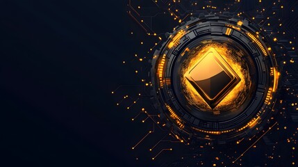 Wall Mural - abstract digital illustration of a glowing technological chip.