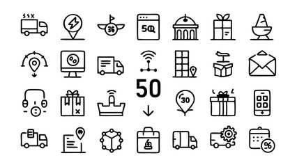 Scalable conceptual icon set in flat line vector design created for streamlined app interfaces digital design systems and responsive layout projects