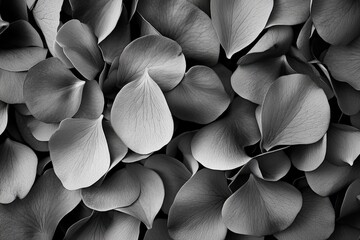 Wall Mural - close-up grayscale view of many overlapping leaves.