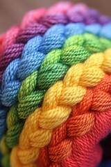 Fototapete - Macro Close-Up of Braided Rainbow Yarn, Knitting Project, Colorful Thread Texture, Arts and Crafts Material, Soft Fiber Detail