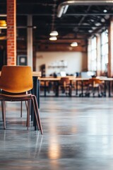 Aufkleber - Interior shot of empty modern office space featuring chairs and tables in a bright and airy setting with a polished concrete floor