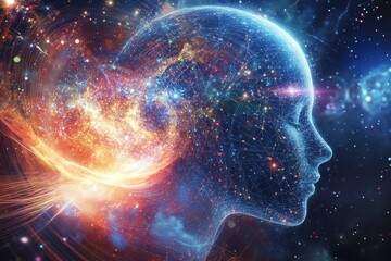 Leinwandbilder - Human Head Profile with Universe Inside Digital Art Concept of Artificial Intelligence and Consciousness Exploration of the Mind