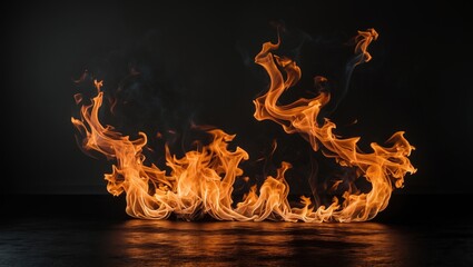 Poster - Studio photography of fierce fire flames with a black background