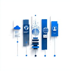 Poster - Abstract Visualization of Data Integration, Artificial Intelligence and Global Networking in Blue