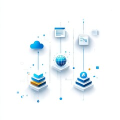 Poster - Cloud Computing Network with Data Visualization and Digital Transformation on White Background