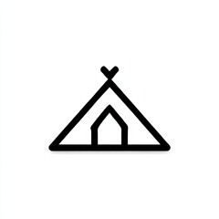 Poster - Minimalist Line Art: Simple Black Tent Icon on White Background for Camping and Outdoor Adventures