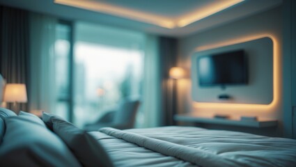 Poster - Blurred luxury hotel room to illustrate vacation lifestyle concept