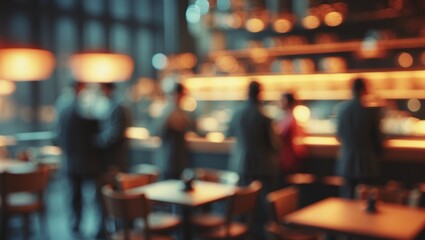 Poster - Blurred Restaurant Scene at Night Featuring Modern Business Setting