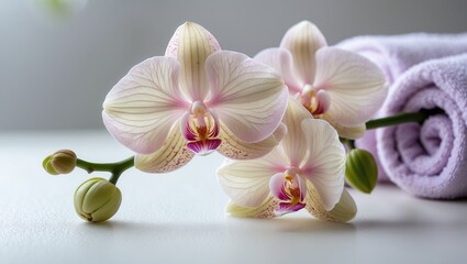 Wall Mural - high-resolution macro shot of a pink blooming flower branch on a white backdrop with isolated flower