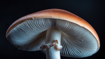 Poster - Macro view of a mushroom with a white stem showcasing unique texture