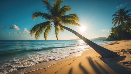 Wall Mural - scenic sunset with tropical palms and ocean views