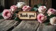© CryptoCanvas - Handmade Thank You Note Featuring Retro Rose Design on Wooden Label