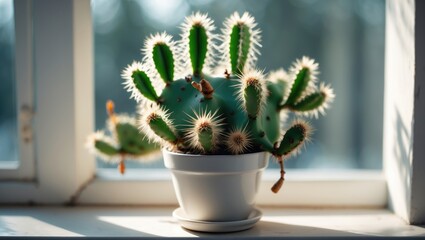 Aufkleber - Potted Christmas cactus on the windowsill celebrating the season