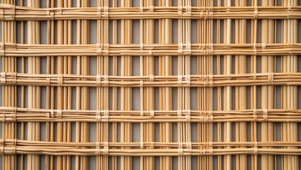 Poster - Texture of woven bamboo strips with intricate design.