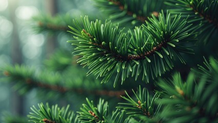 Poster - Shallow focus on a close-up of a fluffy fir tree branch
