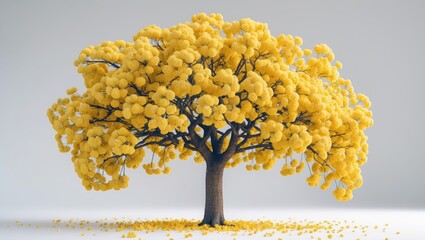 Poster - White background showcasing a blossoming yellow Tabebuia tree branch