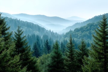  Serene Forest Vista: Lush Canopy and Layered Hills - A tranquil forest scene, symbolizing peace, nature, serenity, renewal, and escape. The layered hills create a sense of depth and calm