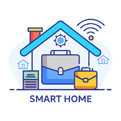 Poster - Smart Home with Briefcase Icon Representing Remote Work and Home Office Setup