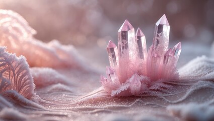 Wall Mural - seizing intricate ice crystals radiating in subtle pink hues, crafting a magnificent landscape fille