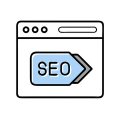 Poster - Webpage with SEO Label Icon Representing SEO Landing Page and Search Optimization