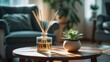© AIArtistry - Interior shot featuring a reed diffuser and house plant on wooden table in a bright living space