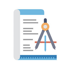 Leinwandbilder - Compass and Ruler on Document Icon Representing Design Planning and Technical Drafting