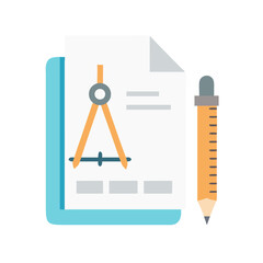 Leinwandbilder - Compass and Ruler on Document Icon Representing Design Planning and Technical Drafting